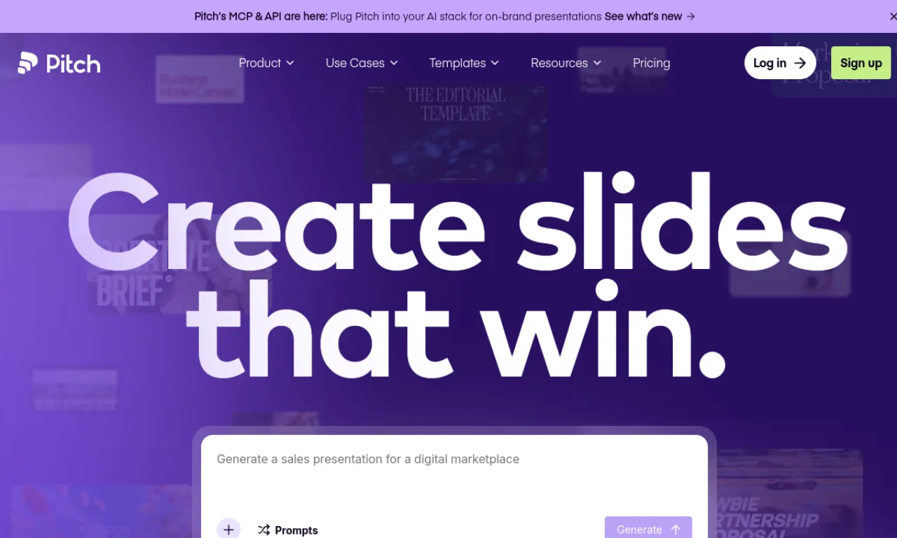 Screenshot of Pitch website