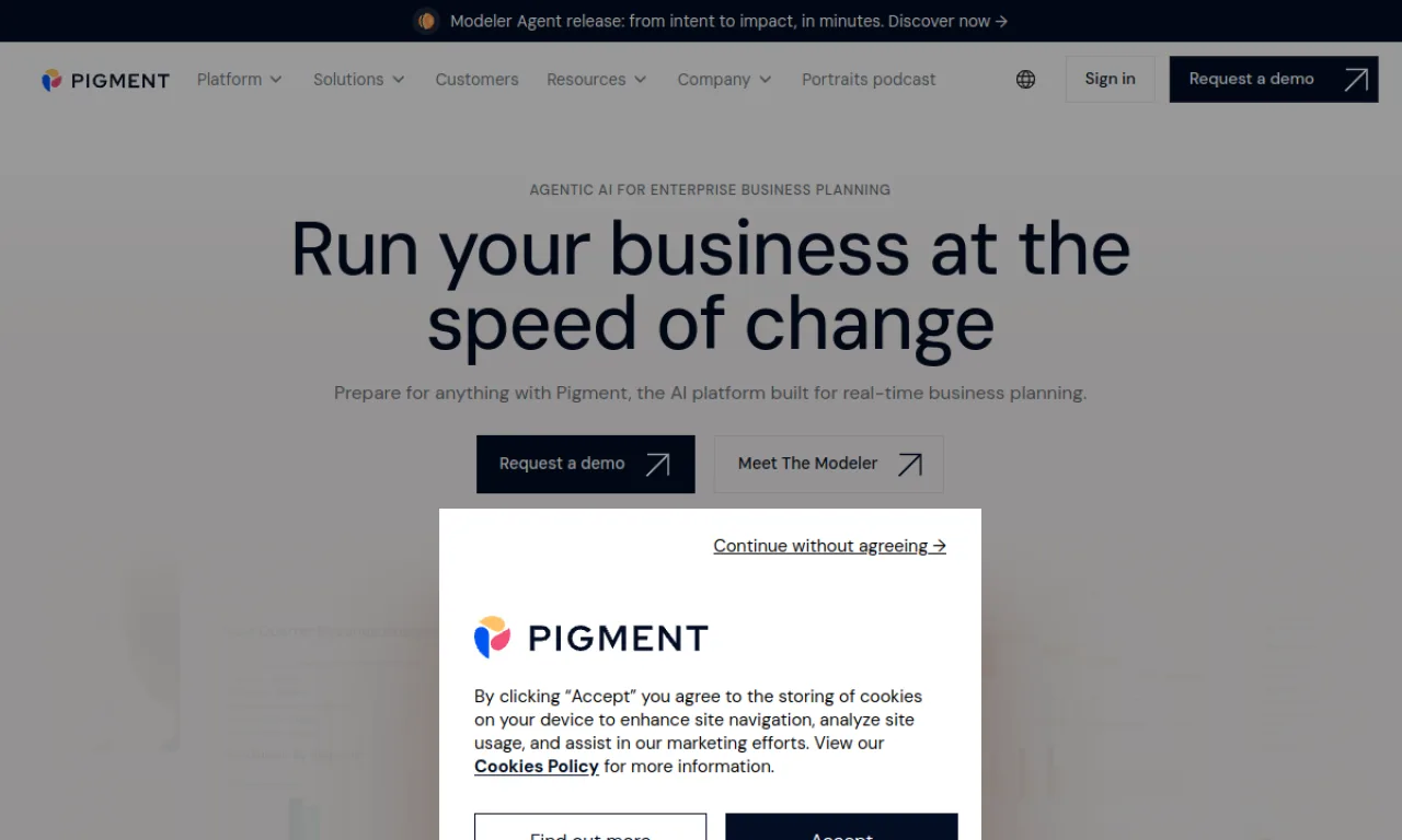 Screenshot of Pigment website