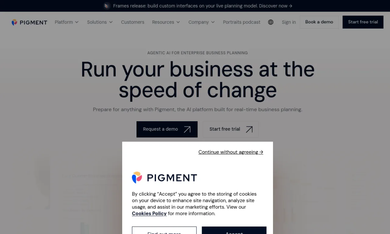 Screenshot of Pigment website