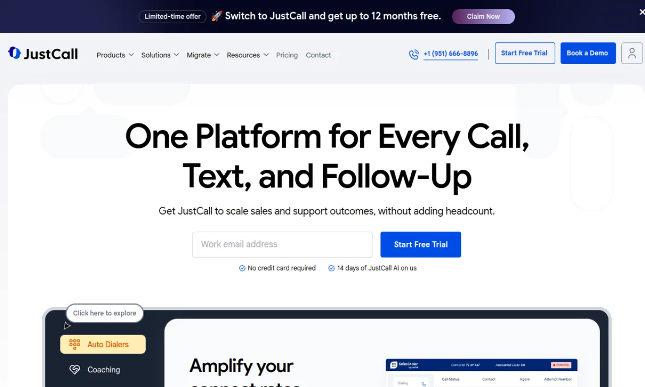 Screenshot of JustCall iQ website