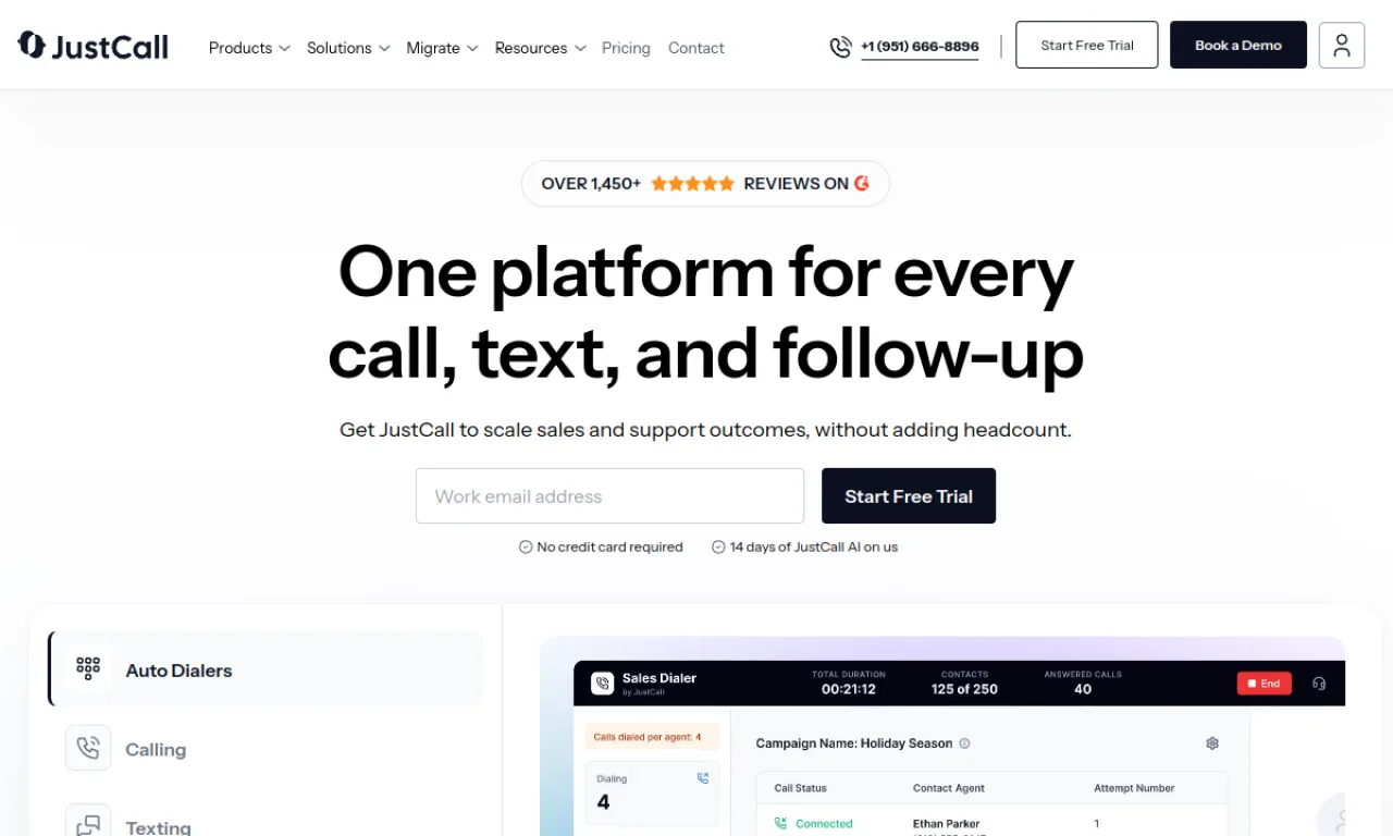 Screenshot of JustCall iQ website