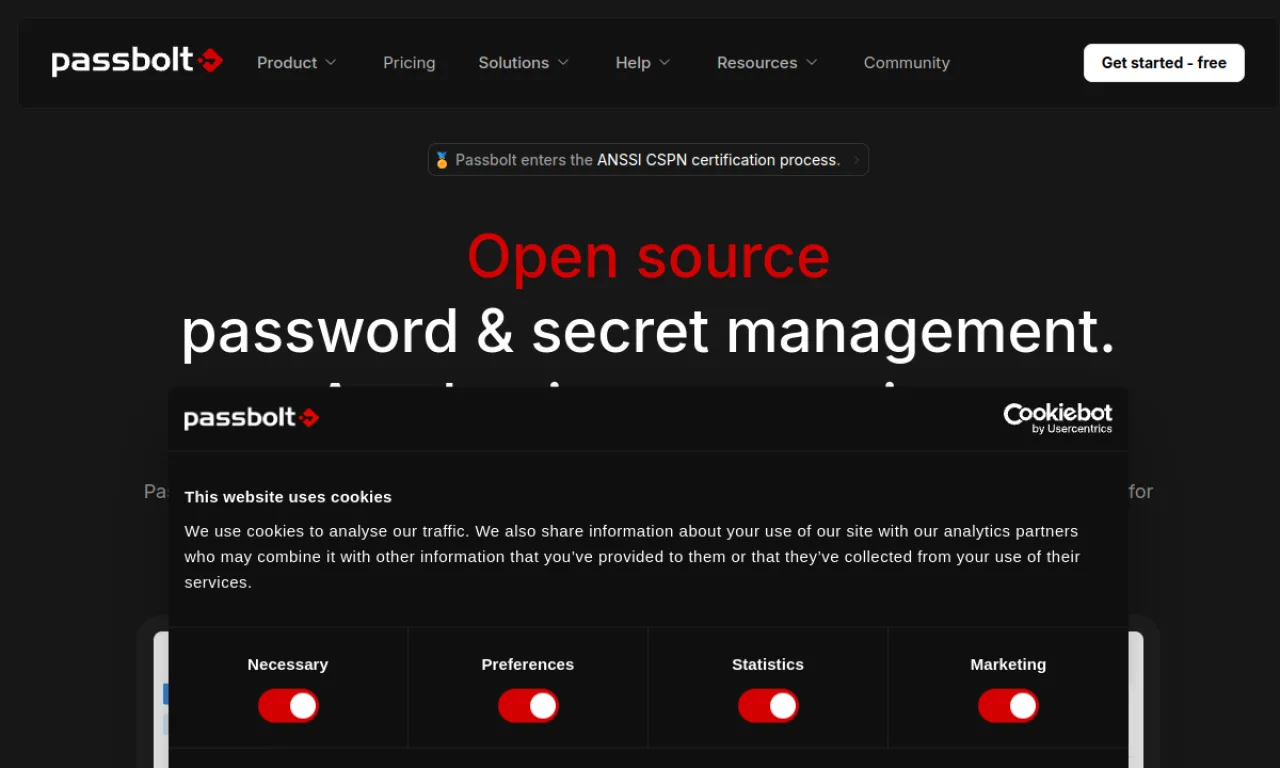 Screenshot of Passbolt website