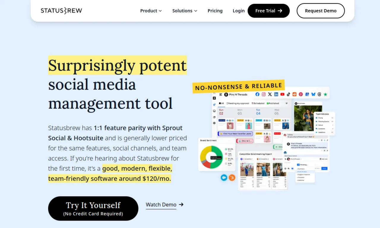 Screenshot of Statusbrew website