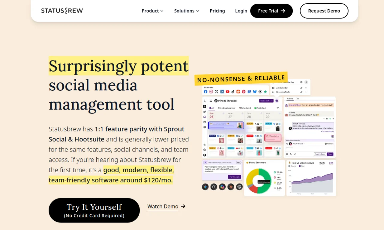 Screenshot of Statusbrew website