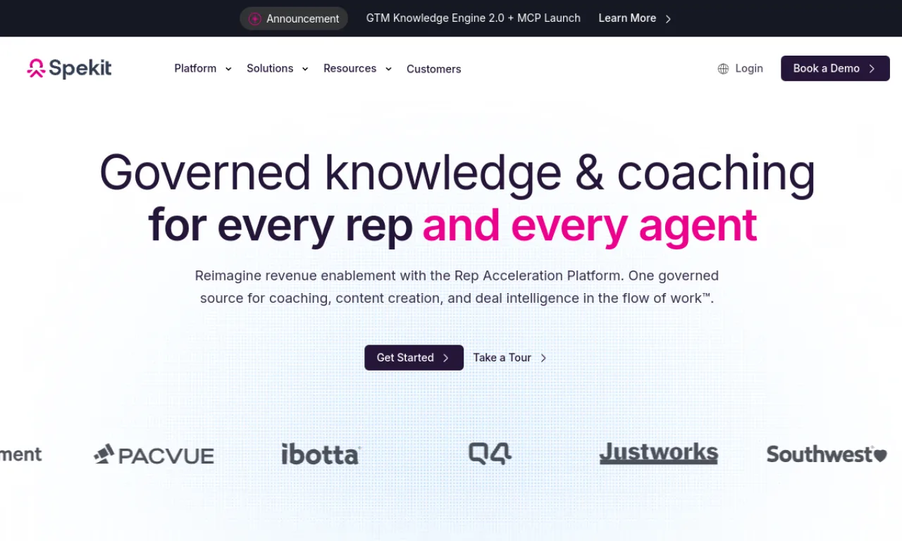Screenshot of Spekit (training) website