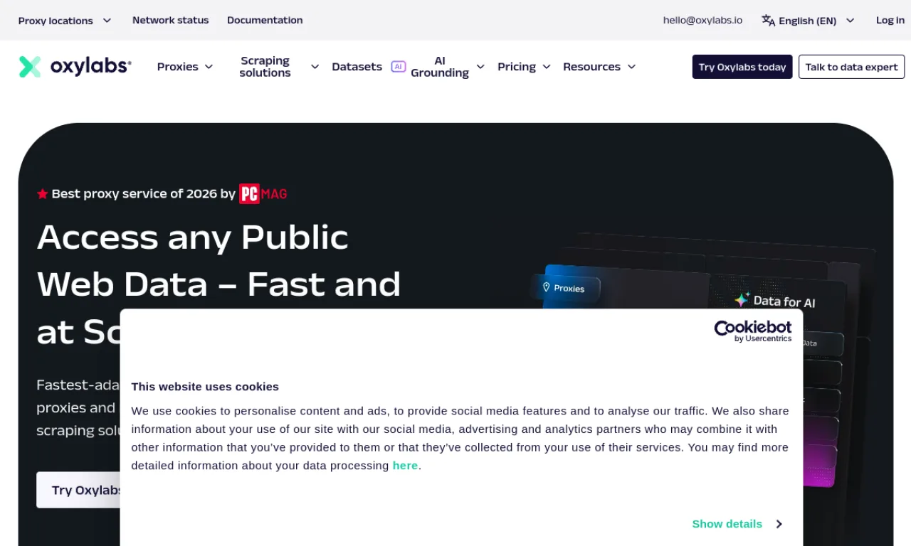 Screenshot of Oxylabs website
