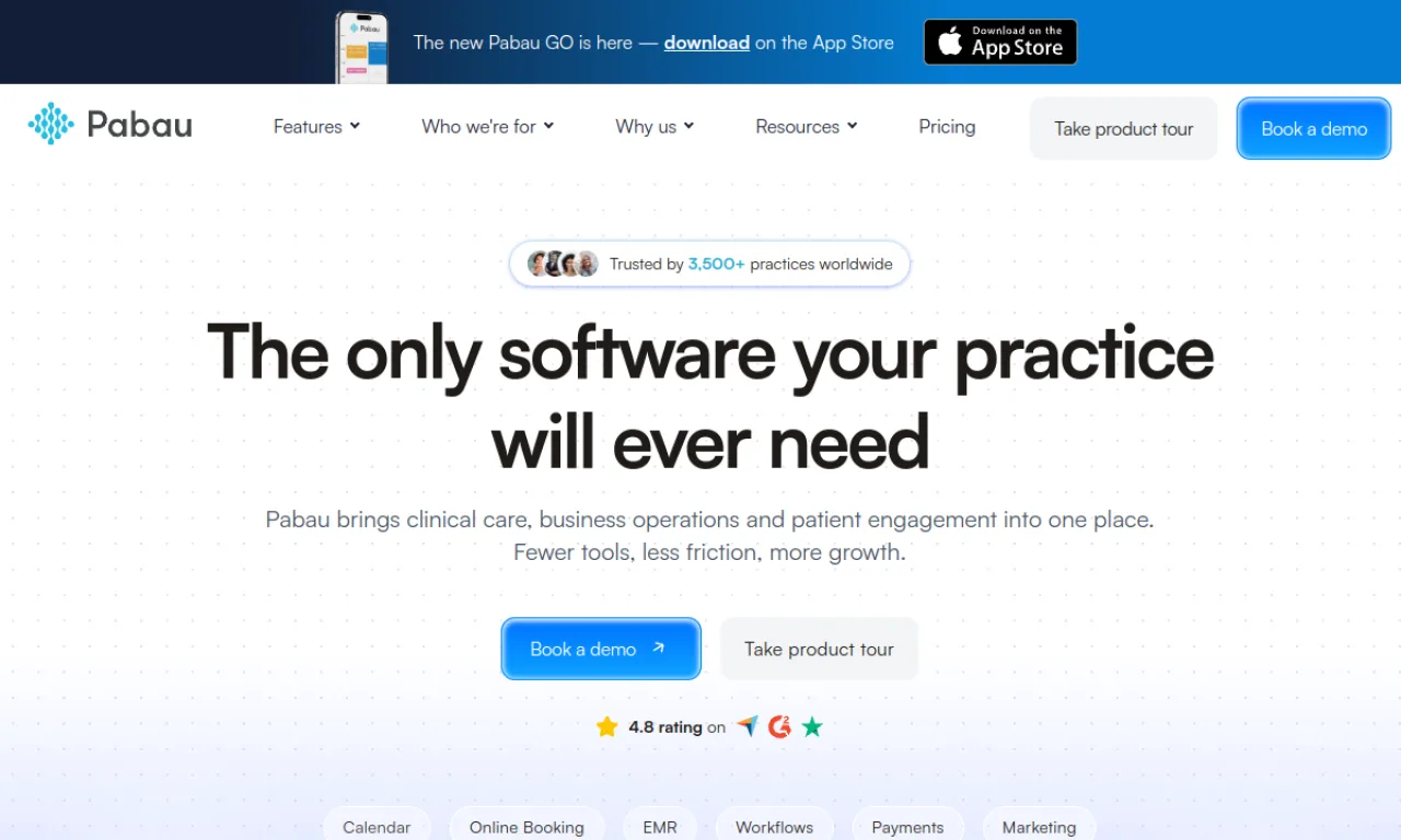 Screenshot of Pabau website