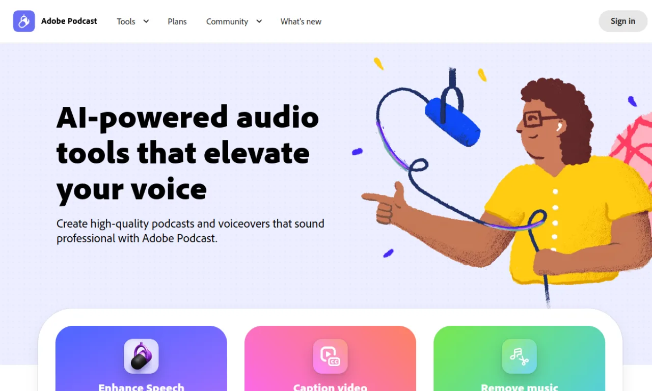Screenshot of Adobe Podcast (Enhance) website