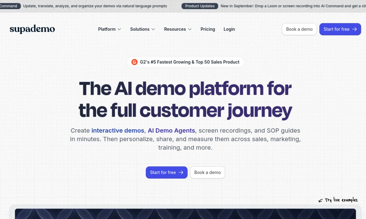 Screenshot of Supademo website