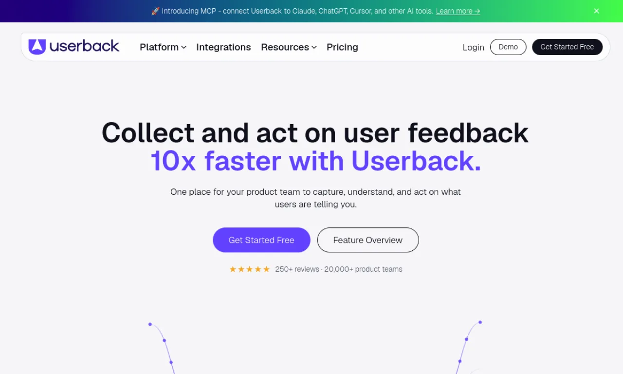 Screenshot of Userback website
