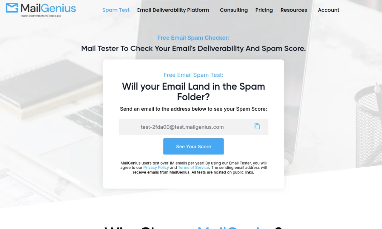 Screenshot of MailGenius website
