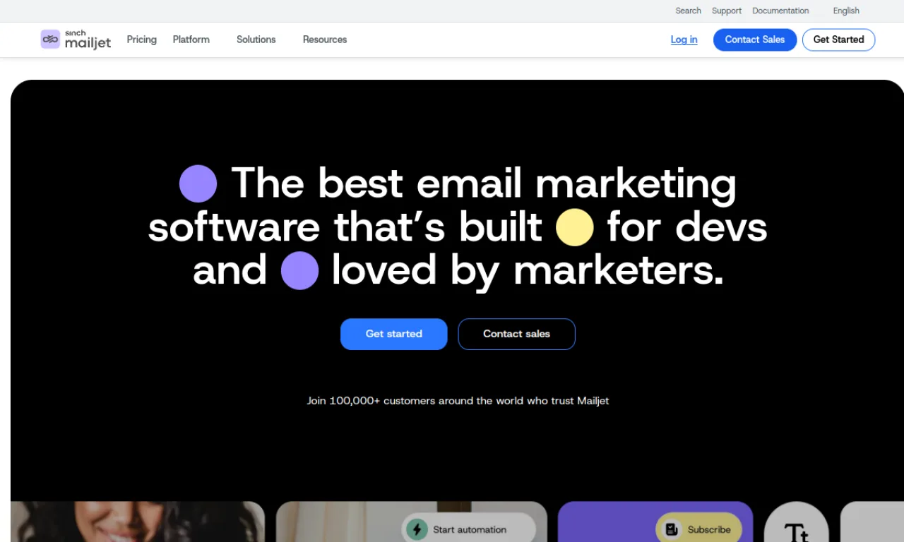 Screenshot of Mailjet website