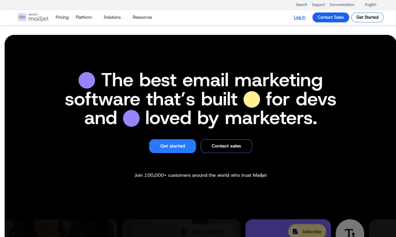 Screenshot of Mailjet website