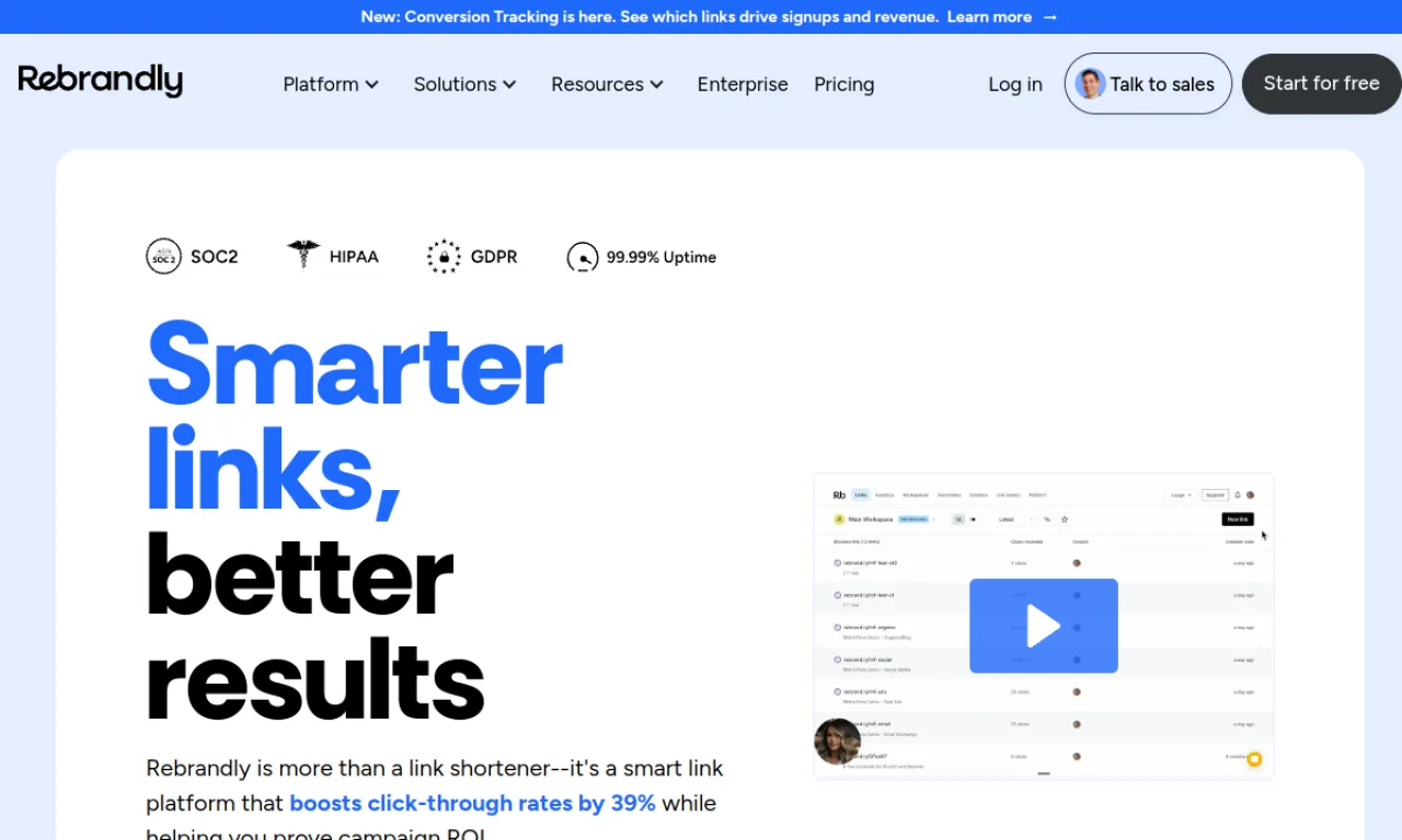 Screenshot of Rebrandly website