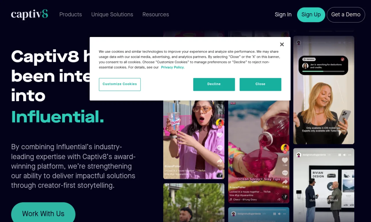 Screenshot of Captiv8 website