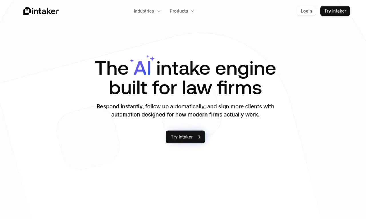 Screenshot of Intaker website