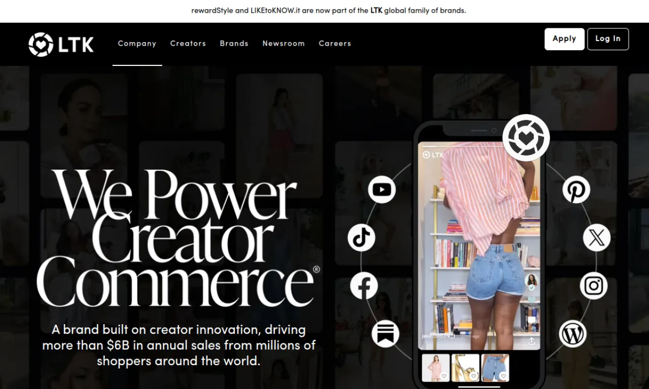 Screenshot of LTK (rewardStyle) website