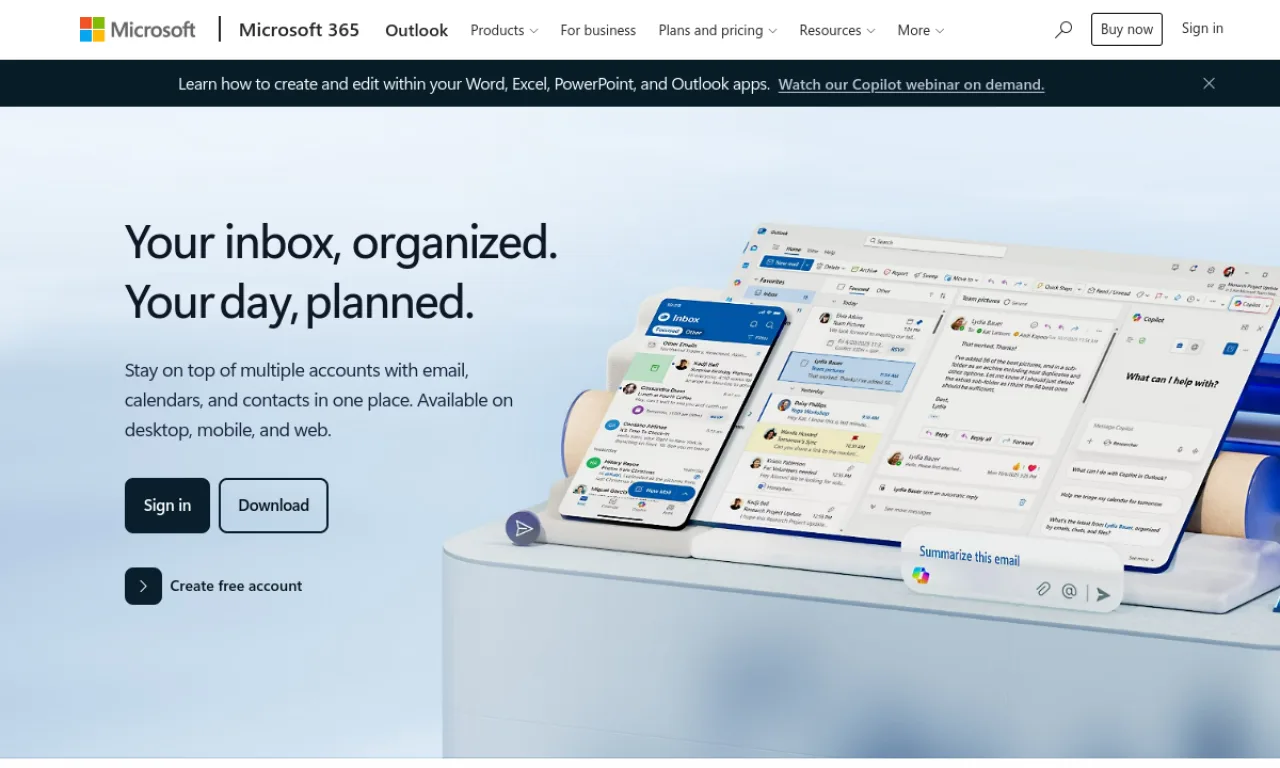 Screenshot of Outlook website