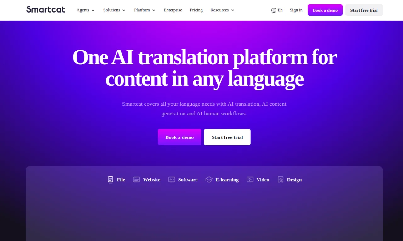 Screenshot of Smartcat website