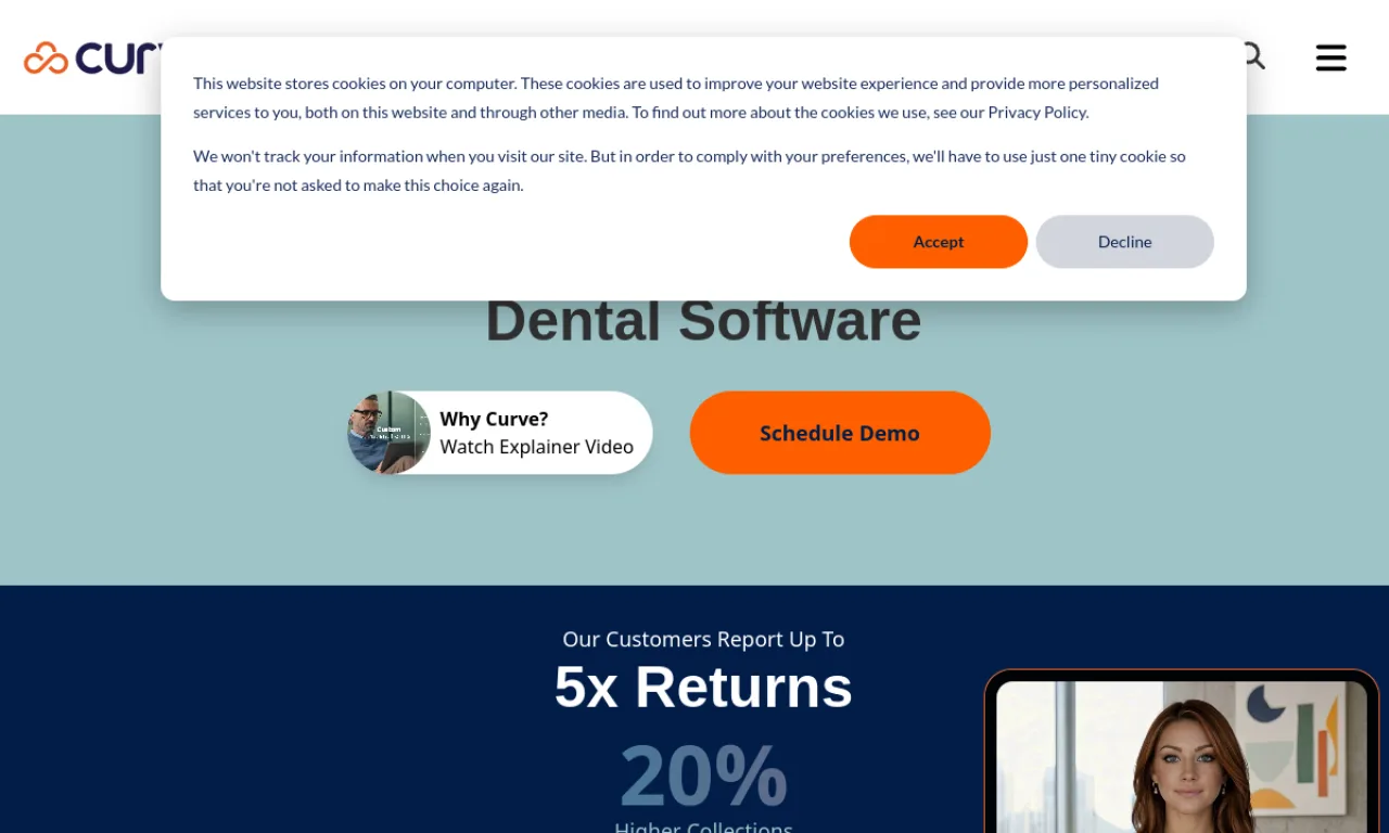 Screenshot of Curve Dental website