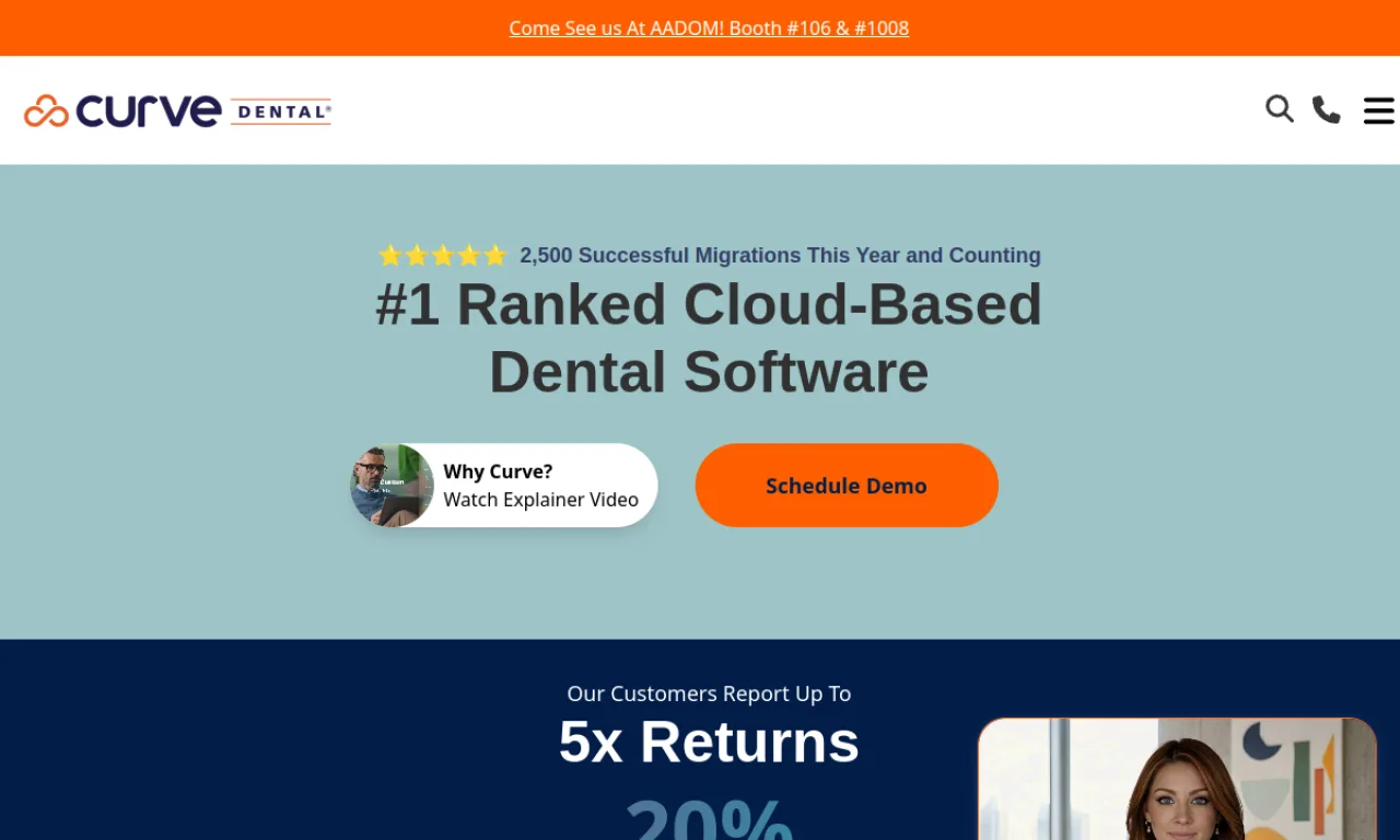 Screenshot of Curve Dental website