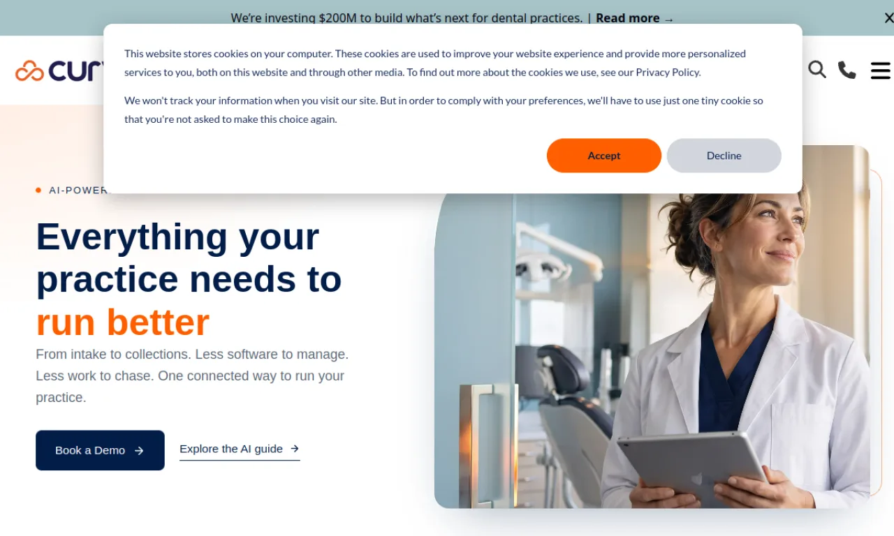 Screenshot of Curve Dental website