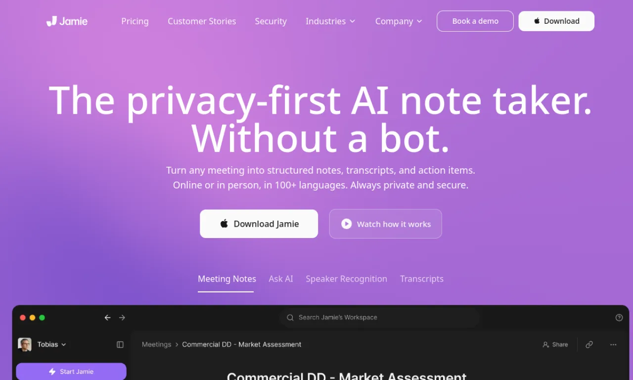 Screenshot of Jamie AI website