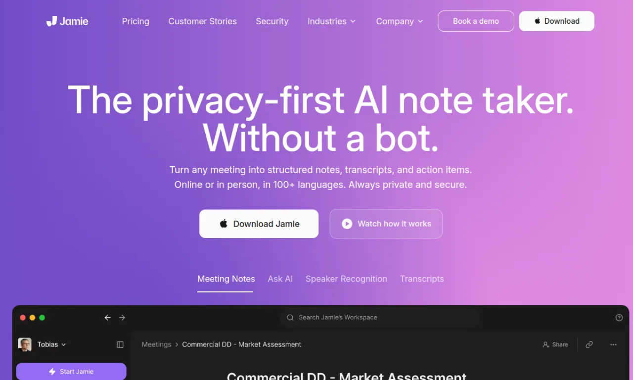 Screenshot of Jamie AI website