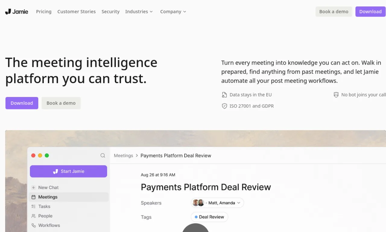 Screenshot of Jamie AI website