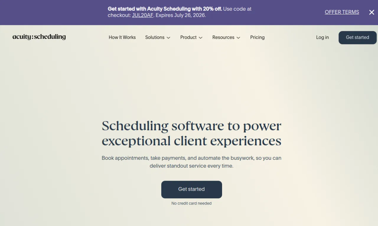 Screenshot of Acuity Scheduling website