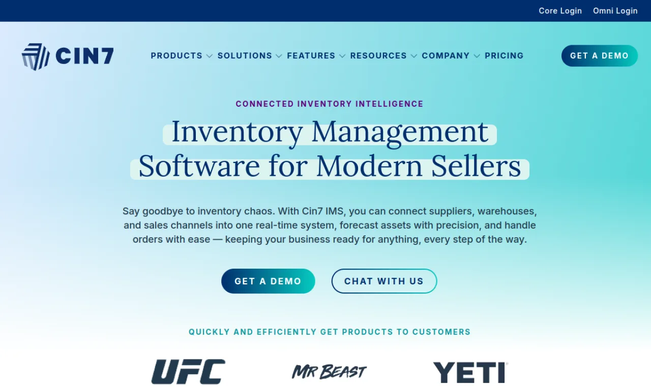 Screenshot of Cin7 Omni website