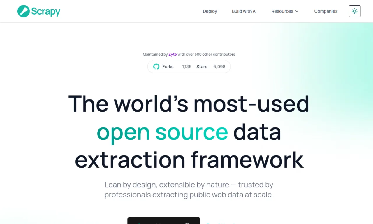 Screenshot of Scrapy website