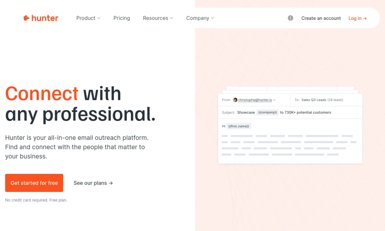 Screenshot of Hunter.io website