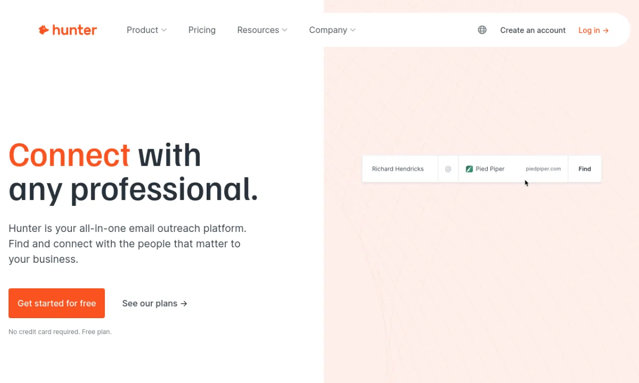Screenshot of Hunter.io website
