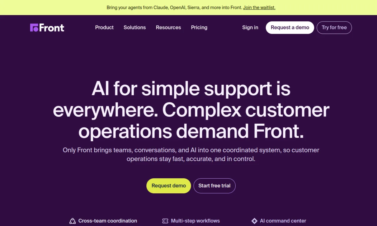 Screenshot of Front website