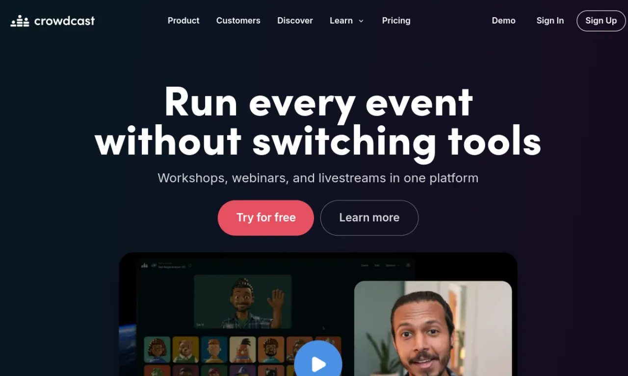 Screenshot of Crowdcast website
