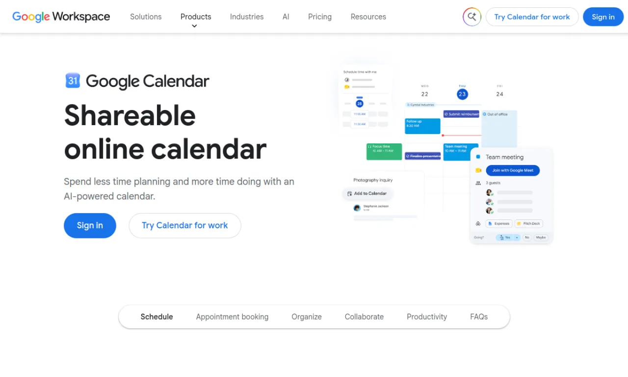 Screenshot of Google Appointment Schedule website