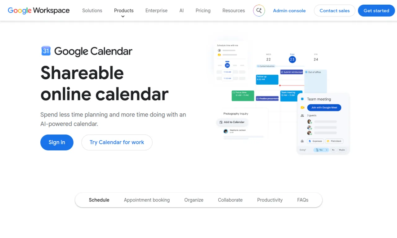 Screenshot of Google Appointment Schedule website