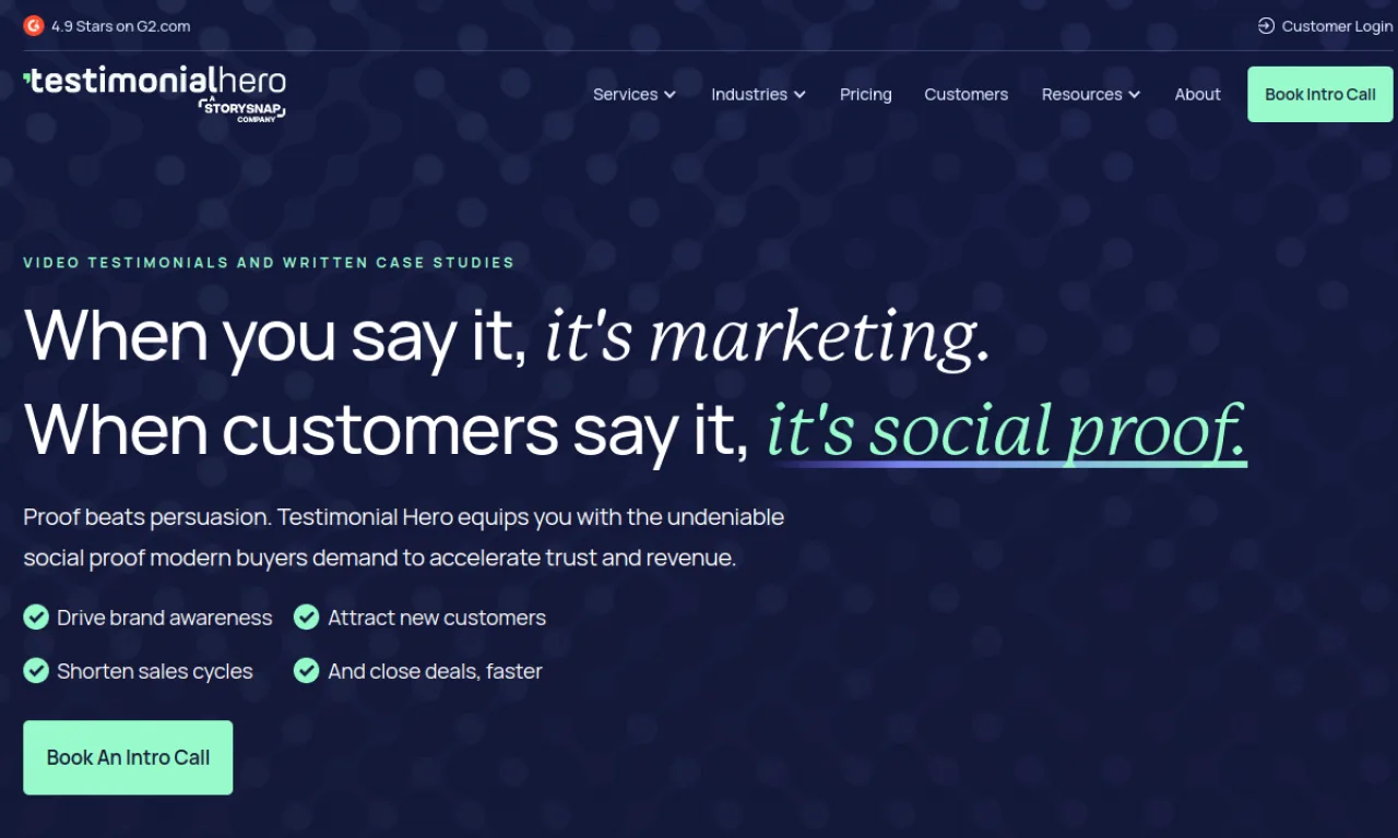 Screenshot of Testimonial Hero website
