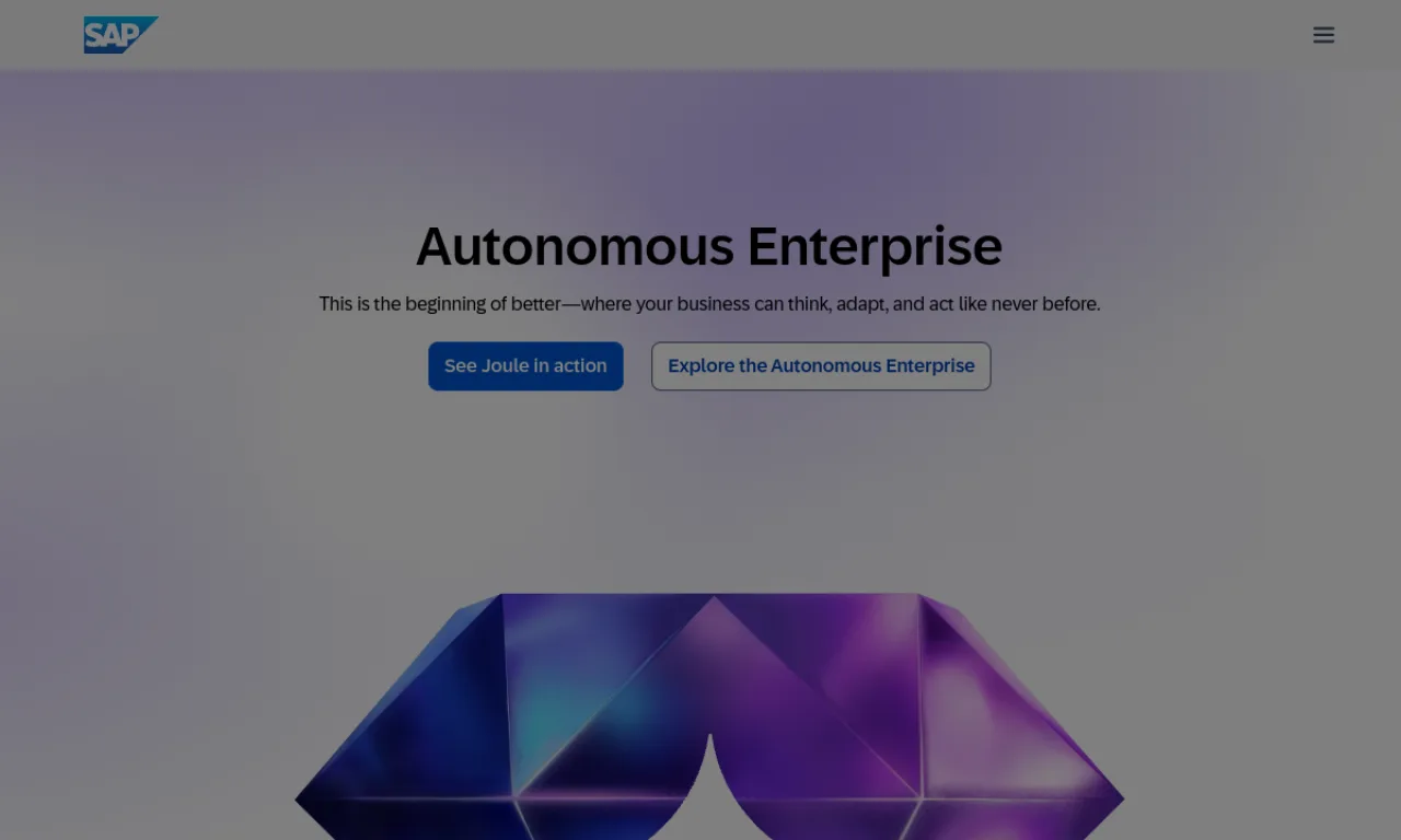 Screenshot of SAP S/4HANA website