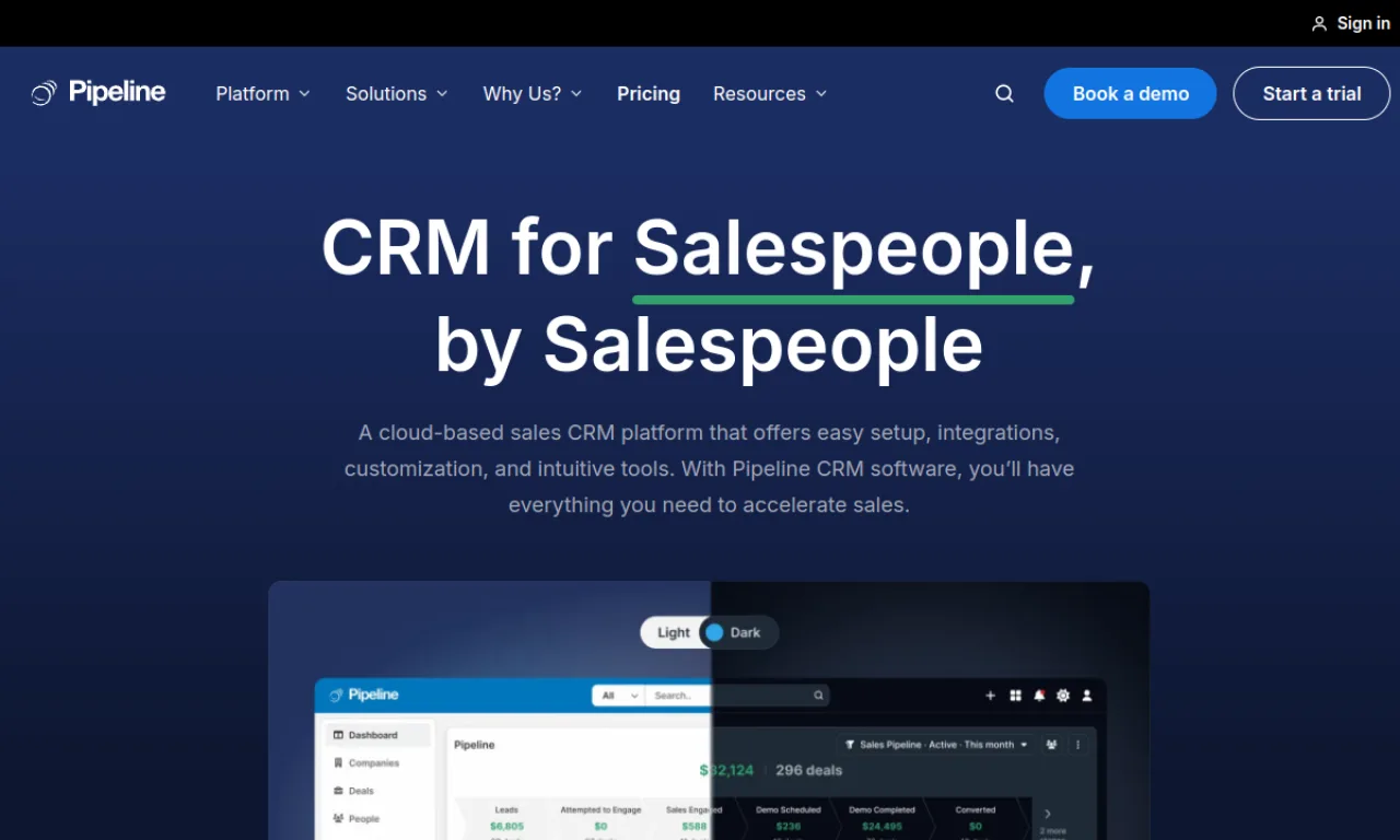 Screenshot of Pipeline CRM (PipelineDeals) website