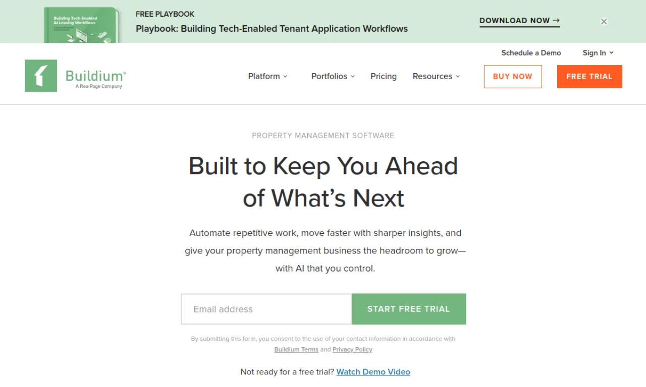 Screenshot of Buildium website