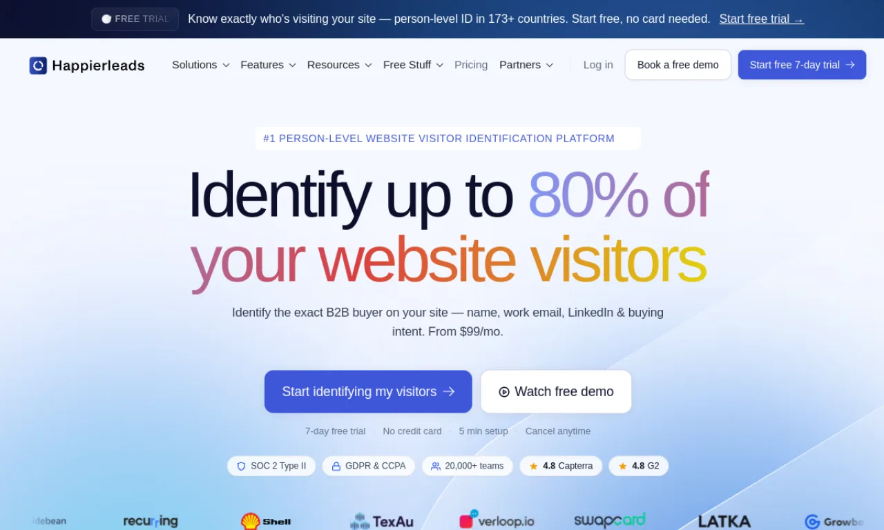 Screenshot of Happierleads website