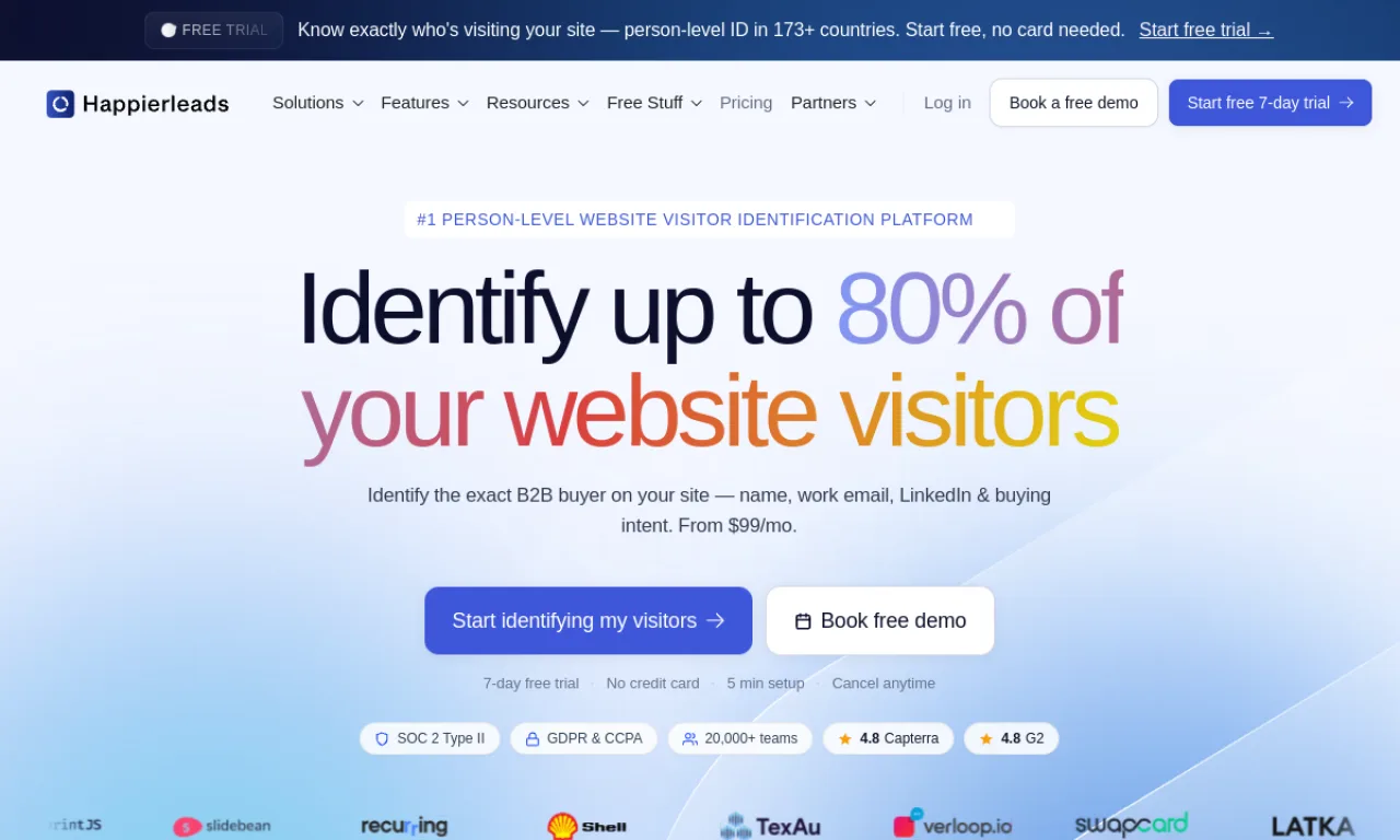 Screenshot of Happierleads website