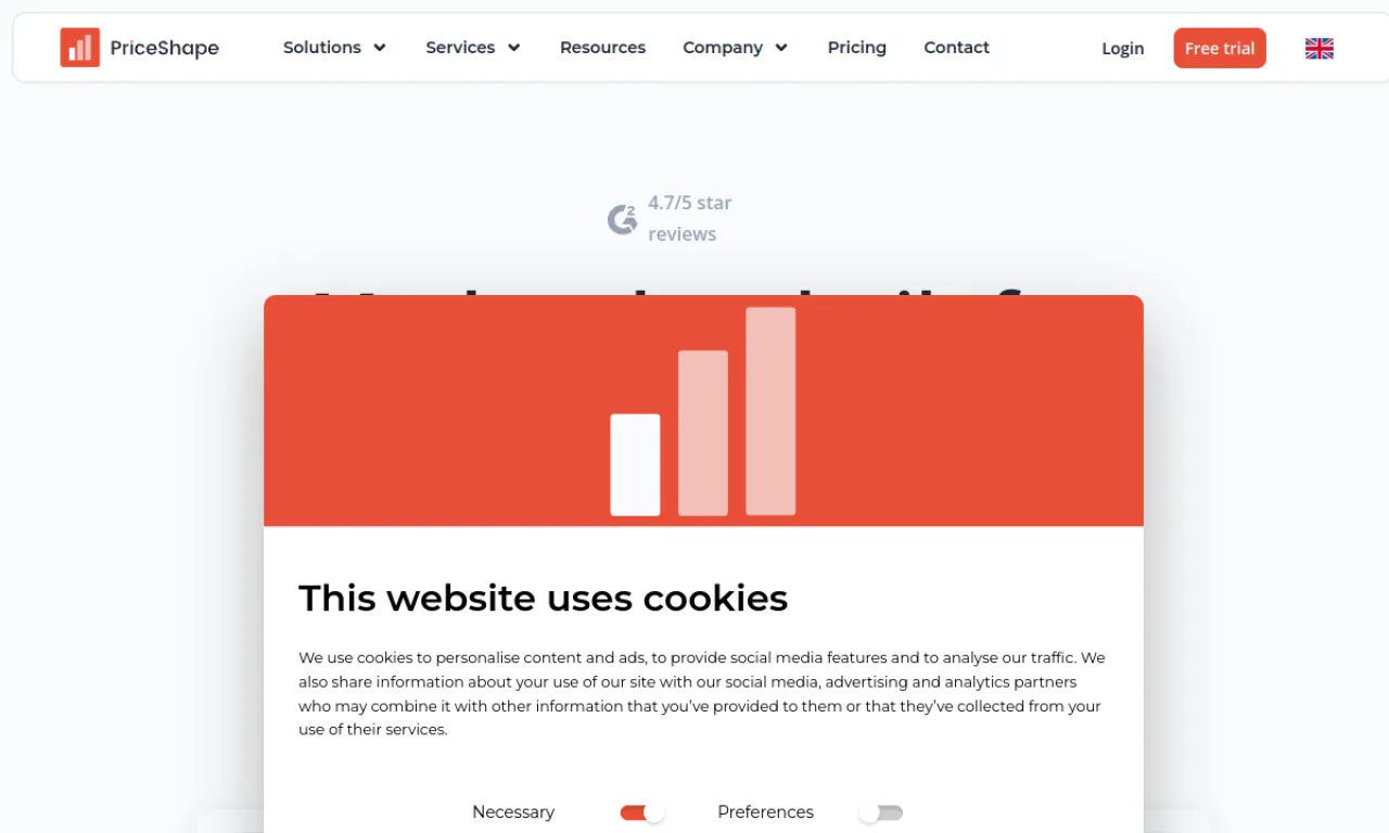 Screenshot of PriceShape website