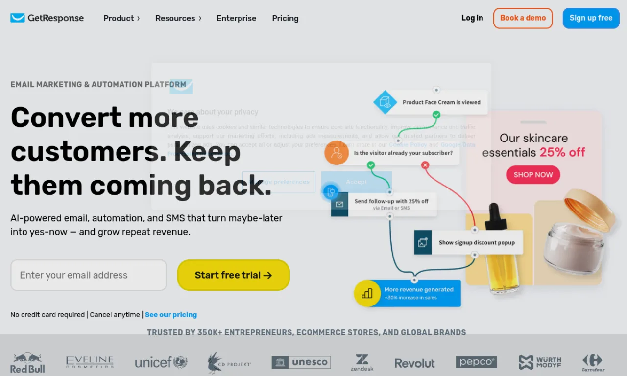 Screenshot of GetResponse website