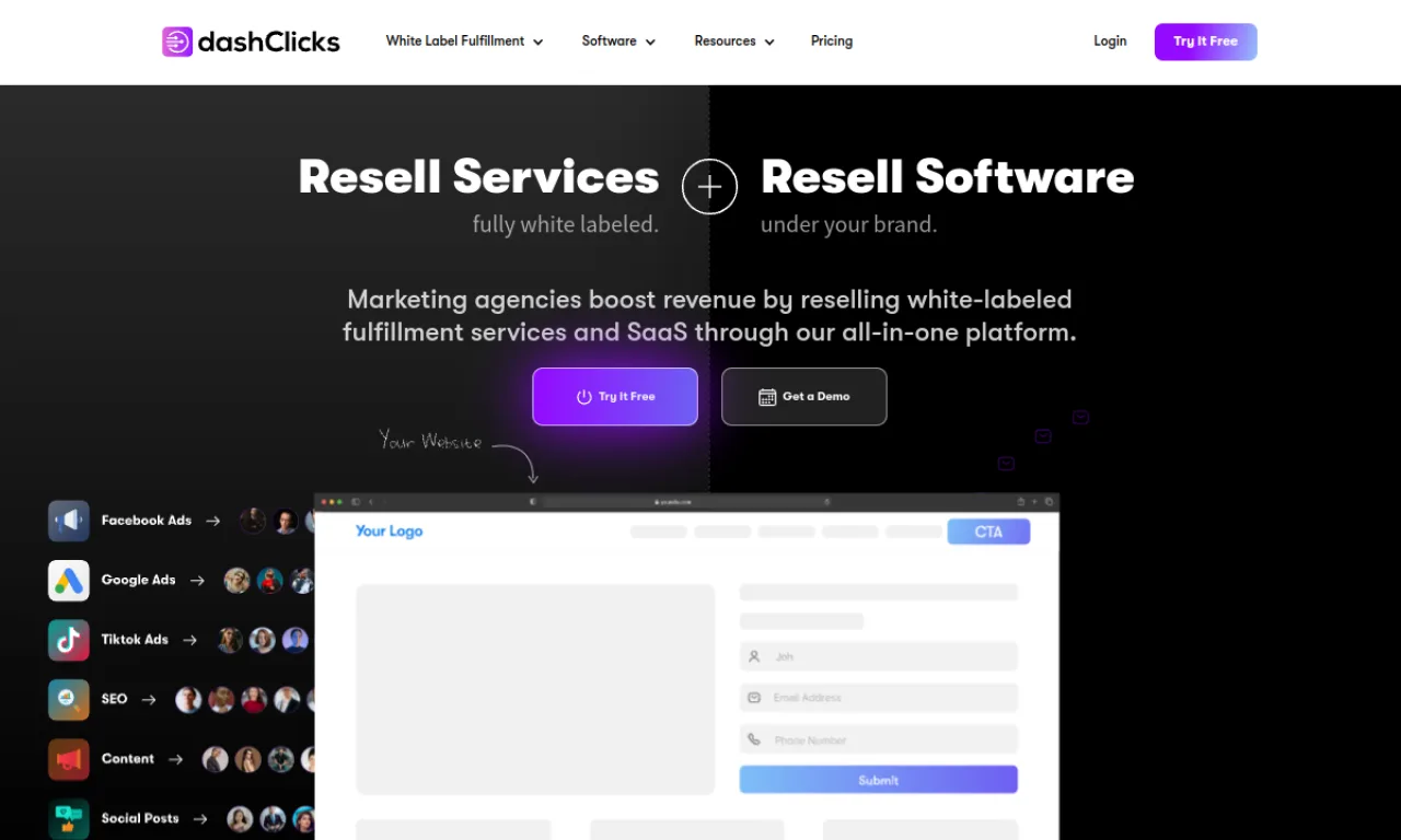 Screenshot of DashClicks website