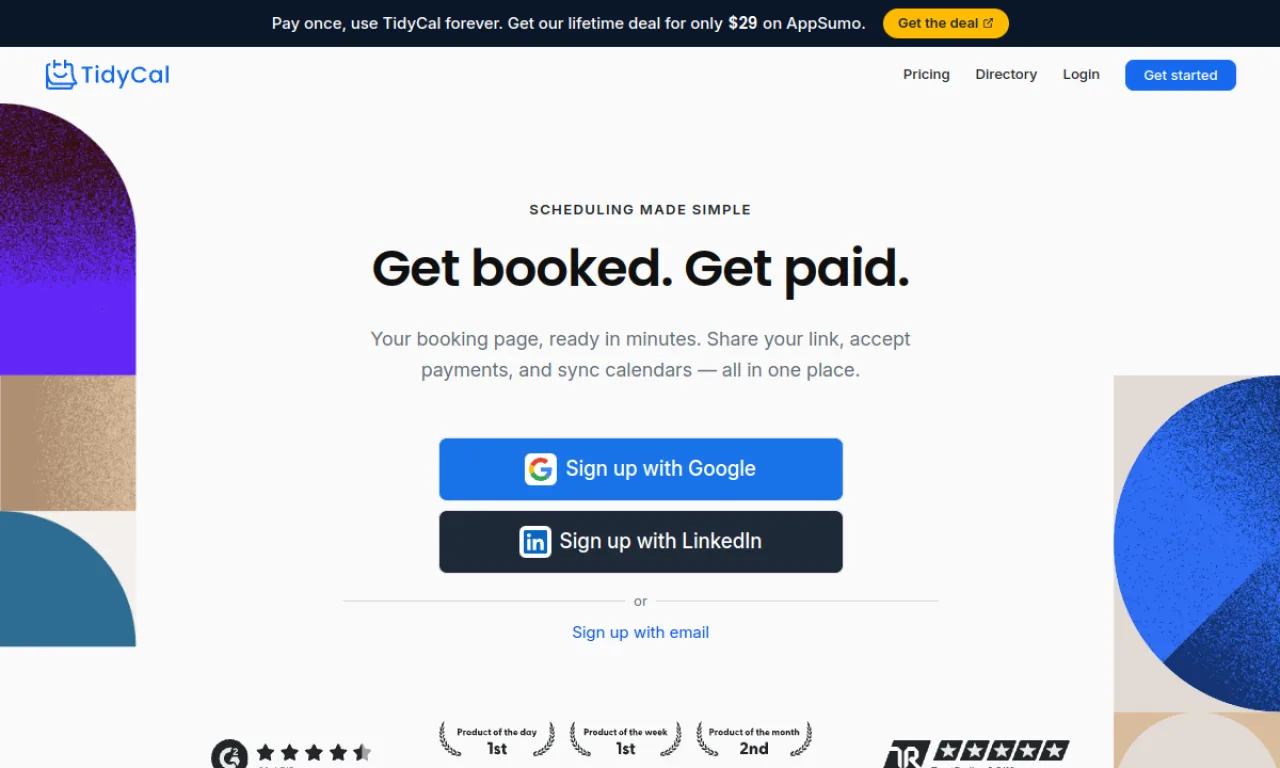 Screenshot of TidyCal website