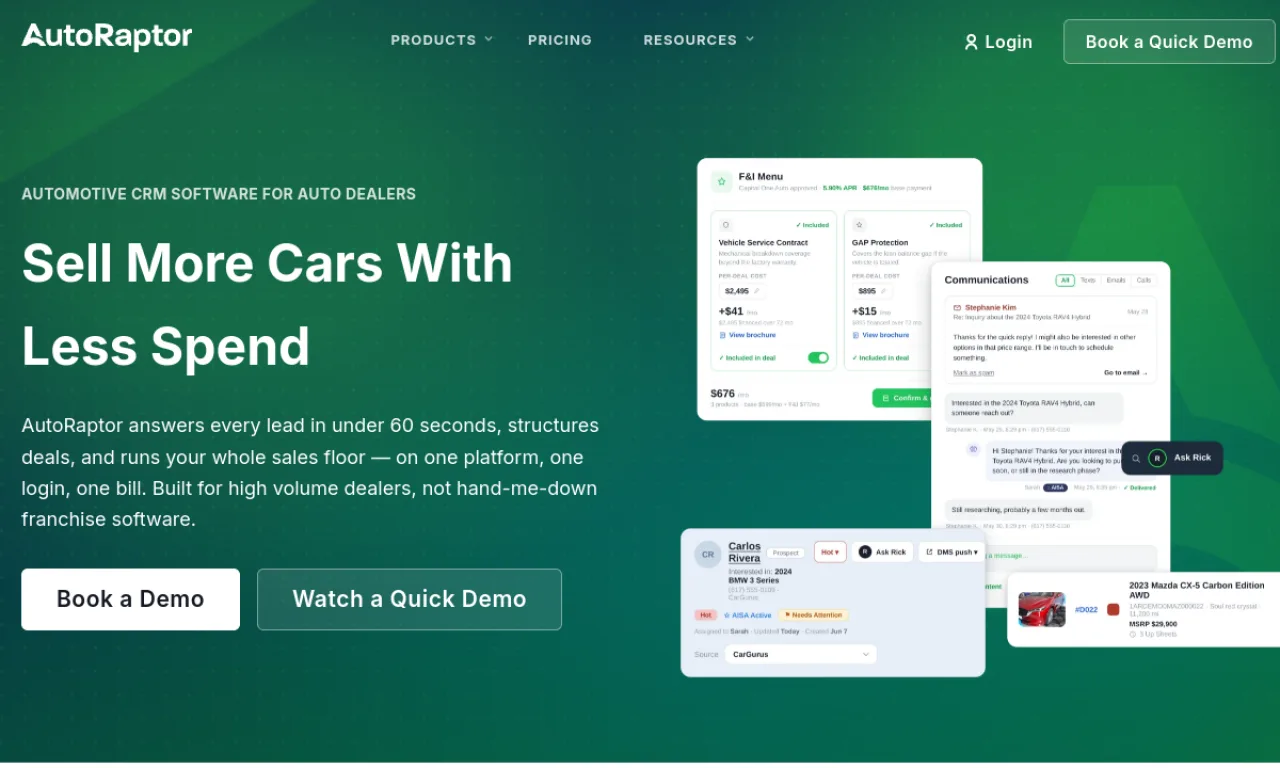 Screenshot of AutoRaptor website