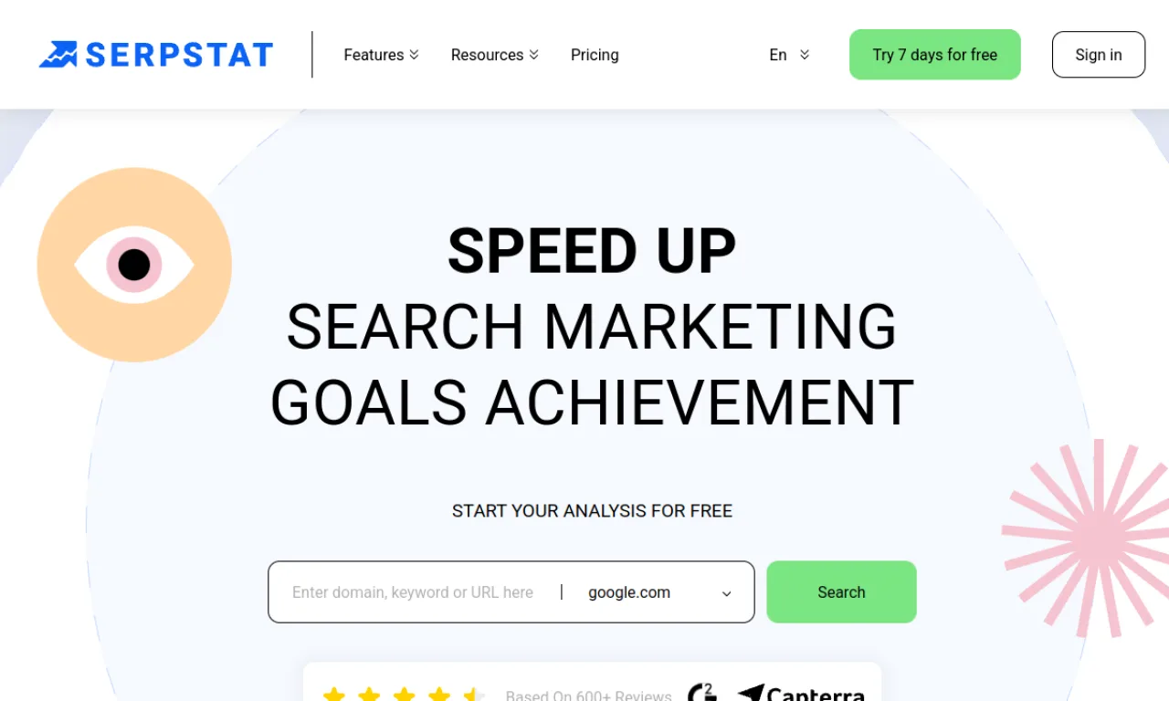 Screenshot of Serpstat website